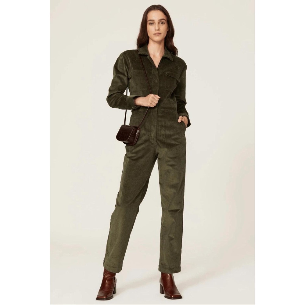 Rivet Utility Corduroy Jumpsuit Long Sleeve Romper Green M Utility Twee Indie